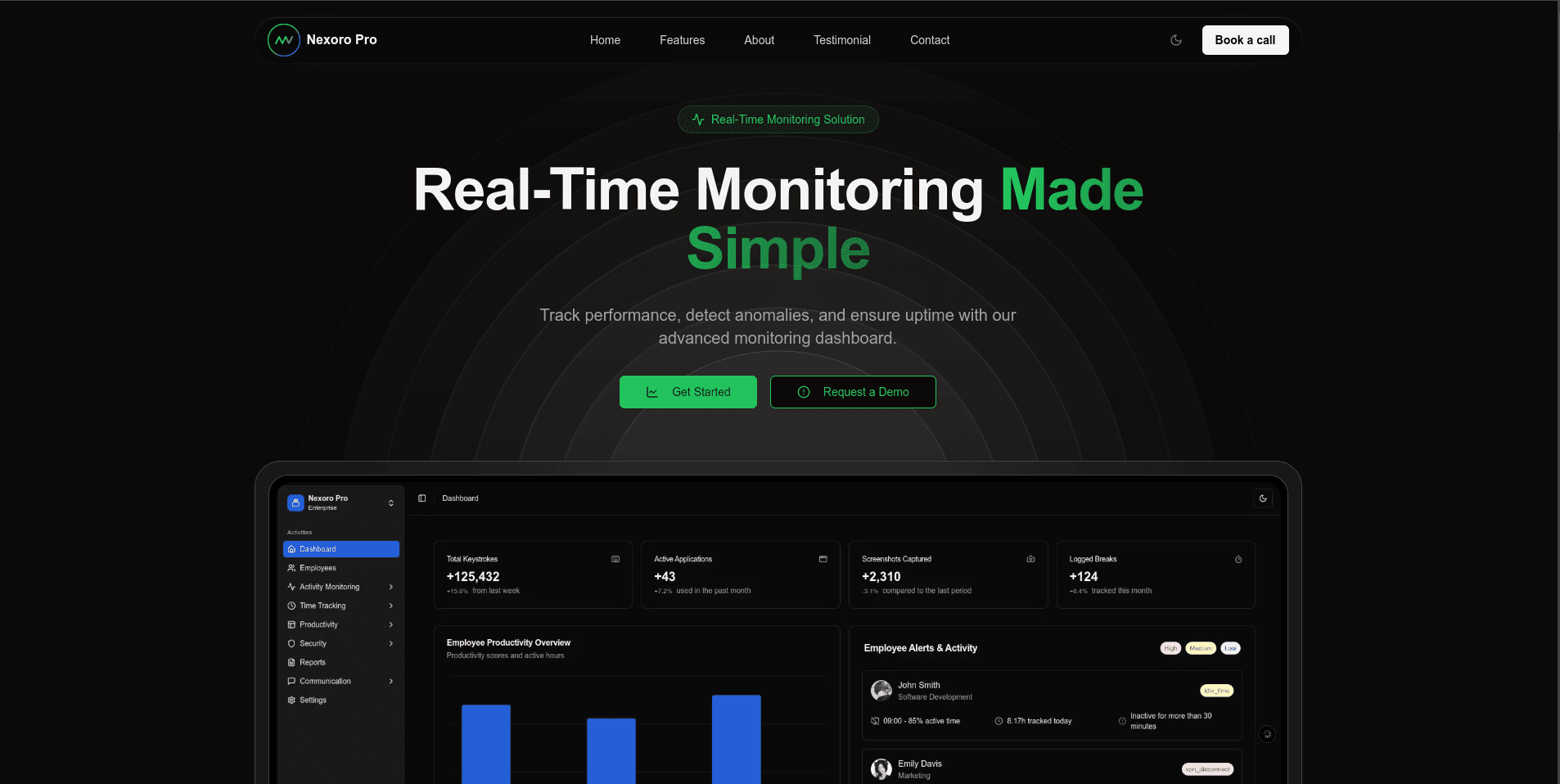 Activity Monitoring Landing Page – Nexoro Project